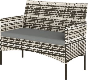 Sofá de jardim de 2 lugares em resina trançada com almofadas 115 x 63 x 85 cm, sofá de exterior com braços cinzento mesclado