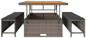 Conjunto de Jantar de Jardim de 3 Peças com Almofadas Cinza em Rattan