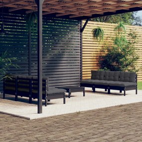 vidaXL 7 pcs conj. lounge de jardim com almofadões antracite pinho