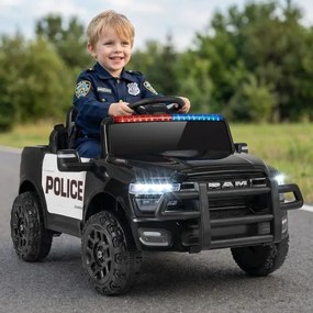Carro Elétrico Infantil de Polícia, 96,5 x 61 x 48,5 cm, Com Comando à Distância, Preto e branco