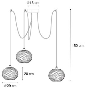 Candeeiro suspenso exterior oriental bambu 3 luzes IP44 - Rafael Oriental