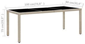 9 pcs conjunto jantar exterior com almofadões vime PE bege