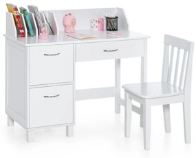 Conjunto de escrivaninha e cadeira infantil com gaveta, guarda-roupa, superfície longa, mesa de estudo infantil branca
