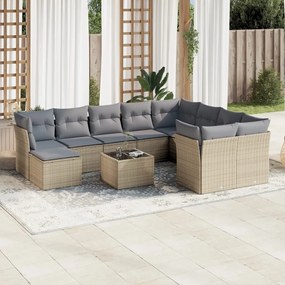 11 pcs conjunto sofás de jardim c/ almofadões vime PE bege