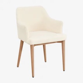 Cadeira De Jantar Com Braços Em Tosquia Banfil Madeira Natural & Chenille Branco - Sklum