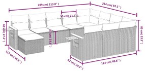 11 pcs conjunto sofás de jardim c/ almofadões vime PE preto