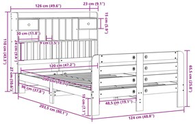 Cama c/ estante sem colchão 120x200cm pinho maciço castanho-mel