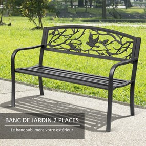 Banco de jardim de 3 lugares 127 x 60 x 85 cm, estilo rústico-chique, para varanda, terraço ou pátio, metal com revestimento epóxi anticorrosivo, pret
