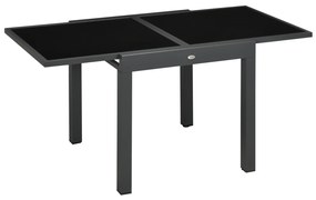 Outsunny Mesa de Jardim Mesa de Jantar Extensível 160cm com Bancada de Vidro Temperado Exterior Alumínio 160x80x75 cm Preto | Aosom Portugal