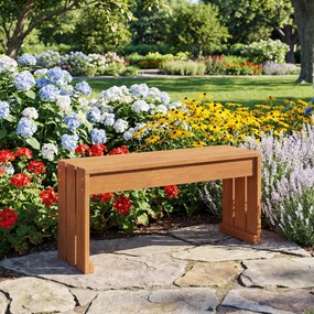 Banco de madeira sem encosto para jardim 90 x 30 x 44 cm, com 2 lugares, capacidade de 200 kg, ideal para pátio, terraço, alpendre ou entrada Natural