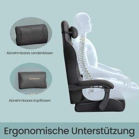 Cadeira gaming ergonómica para jogos com apoio para os pés e almofada de molas preta