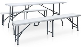 Mesa de jardim dobrável com 2 bancos 180 cm aço e PEAD branco