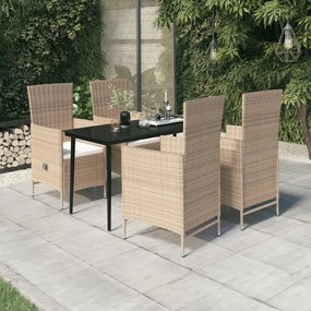 5 pcs conjunto de jantar para jardim com almofadões bege