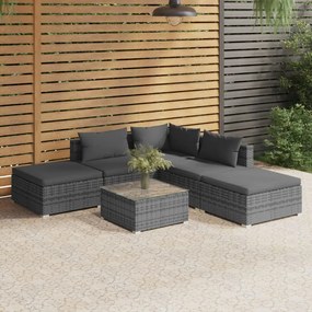 vidaXL 6 pcs conjunto lounge de jardim c/ almofadões vime PE cinzento