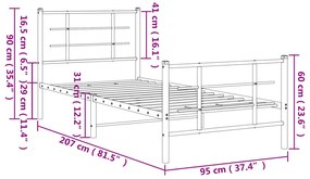 Estrutura de cama com cabeceira e pés 90x200 cm metal preto