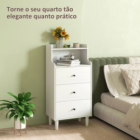 Cómoda com 3 Gavetas Cómoda de Quarto Estreita com Prateleiras Abertas Anti-Tombo Gaveteiro Alto 47x29x95 cm Branco