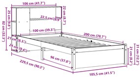 Cama com estante sem colchão 100x200 cm pinho maciço branco