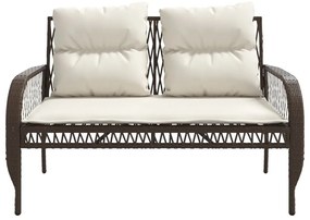4 pcs conjunto sofás de jardim c/ almofadões vime PE castanho