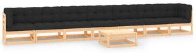 8 pcs conj. lounge jardim c/ almofadões antracite pinho maciço