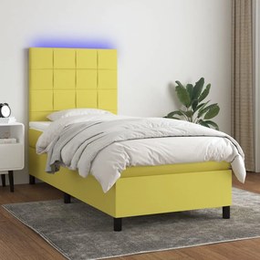 vidaXL Cama box spring c/ colchão e LED 80x200 cm tecido verde