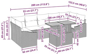 Conjunto de Jantar de Jardim com 8 Peças e Almofadas em Rattan Poliést