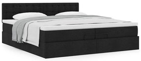 Estrutura de cama otomana com colchão 200x200 cm tecido preto