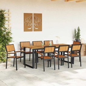 Cadeiras de Jardim Empilháveis 8 pcs Preto Aço e Madeira Acácia Sólida