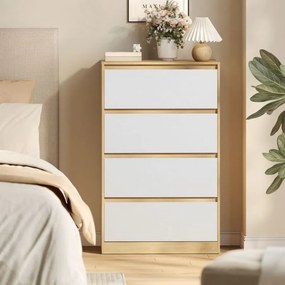 Cómoda com 4 gavetas, 60,2 x 40,4 x 97,4 cm bege carvalho e branco