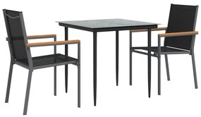 3 pcs conjunto de jantar para jardim textilene e aço preto