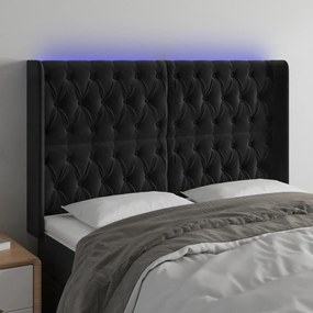 Cabeceira de cama c/ luzes LED veludo 163x16x118/128 cm preto