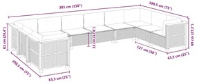 10 pcs conjunto sofás de jardim c/ almofadões vime PE preto