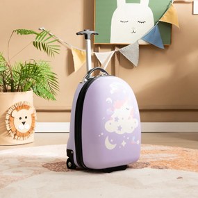 Bagagem de mão para crianças com rodas Mala de viagem rígida aprovada para aviões com pega de alumínio, 2 níveis, portátil para crianças Rosa