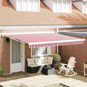 vidaXL Toldo Retrátil Automático Listrado Vermelho e Branco 400x300 cm