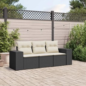 vidaXL 3 pcs conjunto sofás de jardim com almofadões vime PE preto