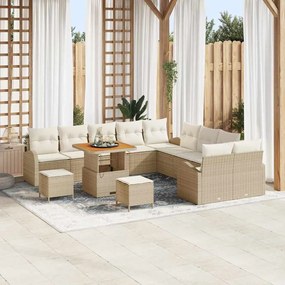 Conjunto de Sofá de Jardim vidaXL com Almofadas Bege Vime PE Acácia
