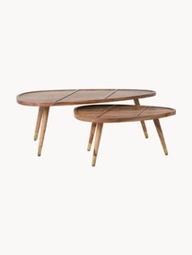 Mesa de centro oval em madeira de sheesham Sham, conjunto de 2