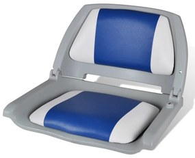 Assento de barco c/ encosto dobrável e almofada azul/branco