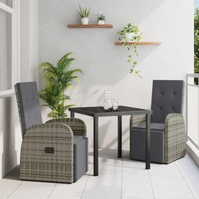 vidaXL Cadeiras de Jardim Reclináveis 3 pcs Cinzento Cinza Escuro
