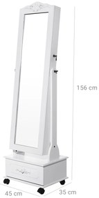 Armário móvel para jóias com espelhocom Luz LED 45 x 156 x 45 cm branco