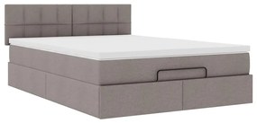 Cama Otomana com Colchão &amp; LEDs Taupe 140x200 cm Tecido