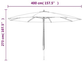 Guarda-sol de jardim c/ poste madeira 400x273 cm bordô