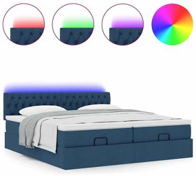 Estrutura de cama otomana com colchões 200x200cm tecido azul