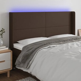 vidaXL Cabeceira cama c/ LED couro artif. 183x16x118/128 cm castanho