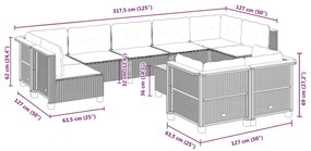 10 pcs conjunto sofás de jardim c/ almofadões vime PE cinzento