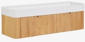 Conjunto De Móvel De Casa De Banho Suspenso 130x45 Cm Em Madeira Com Lavatório Integrado Saioa Madeira Natural - Sklum