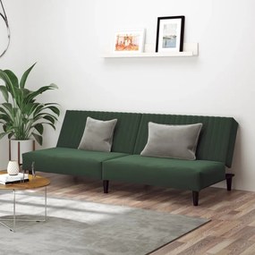 337641 vidaXL Sofá-cama de 2 lugares veludo verde-escuro