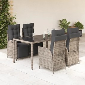 vidaXL 5 pcs conjunto de jantar p/ jardim c/ almofadões vime PE cinza