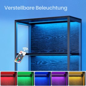 Estante de 6 prateleiras com luzes LED ajustáveis 30,3 x 60 x 178 cm preta