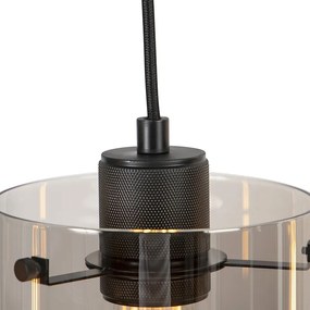 Candeeiro de suspensão de design preto com vidro fumê 4 luzes - Dome Design