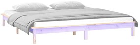 Estrutura de cama de casal c/ LED 135x190 cm madeira maciça